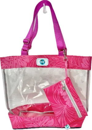 CST- Hot Pink Hawaiian Print Clear Stadium Tote Bag