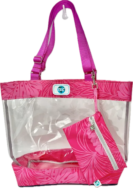 CST- Hot Pink Hawaiian Print Clear Stadium Tote Bag