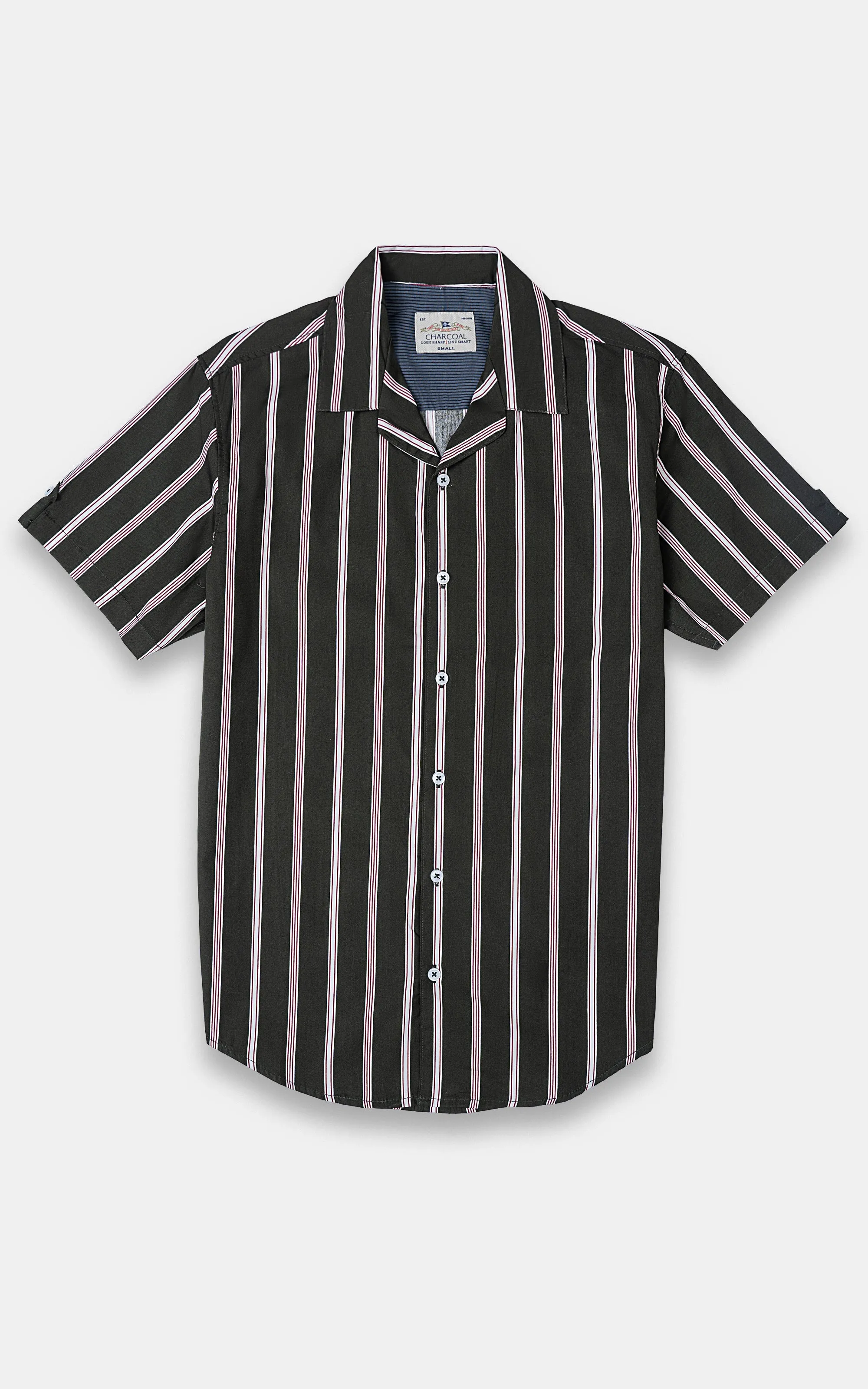 CUBAN COLLARED SHIRT DARK GREEN STRIPES