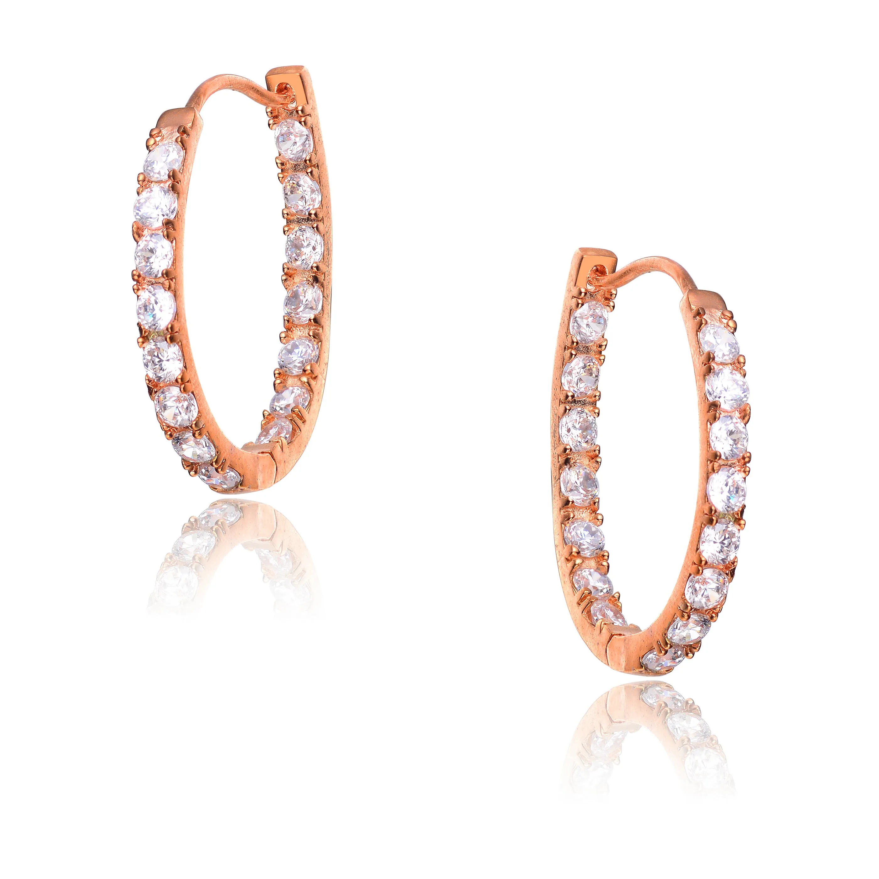 CZ Sterling Silver Rose Plated Hoop Earrings