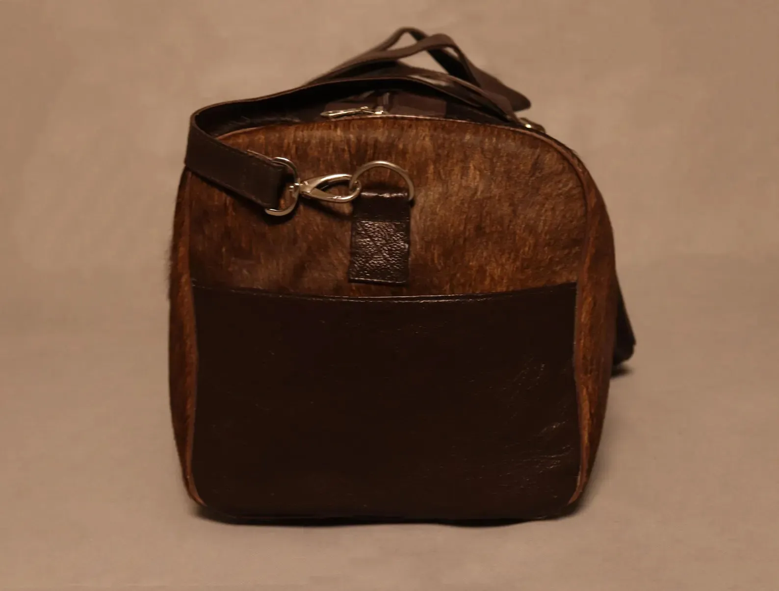 Dark Brown Cowhide Fur Overnight Bag