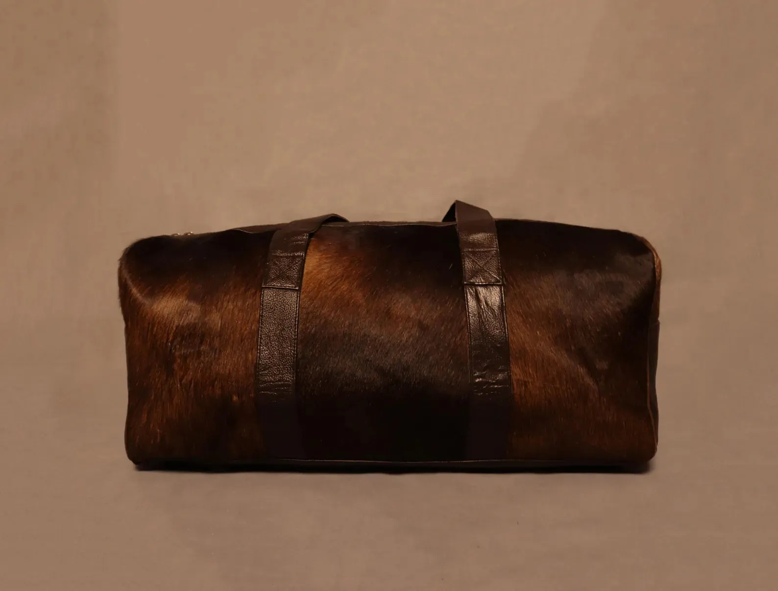 Dark Brown Cowhide Fur Overnight Bag