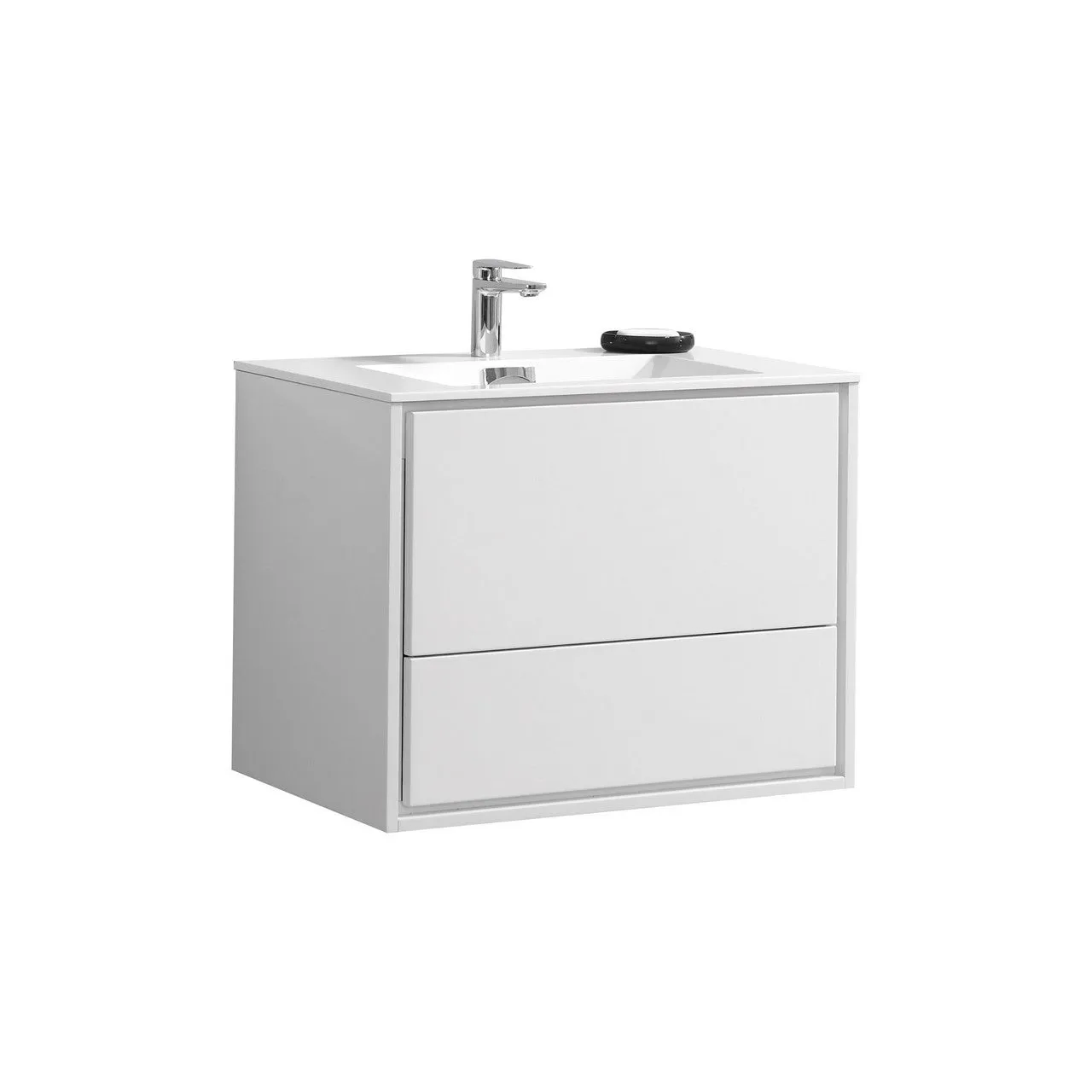 DeLusso 30" High Glossy White Wall Mount Modern Bathroom Vanity