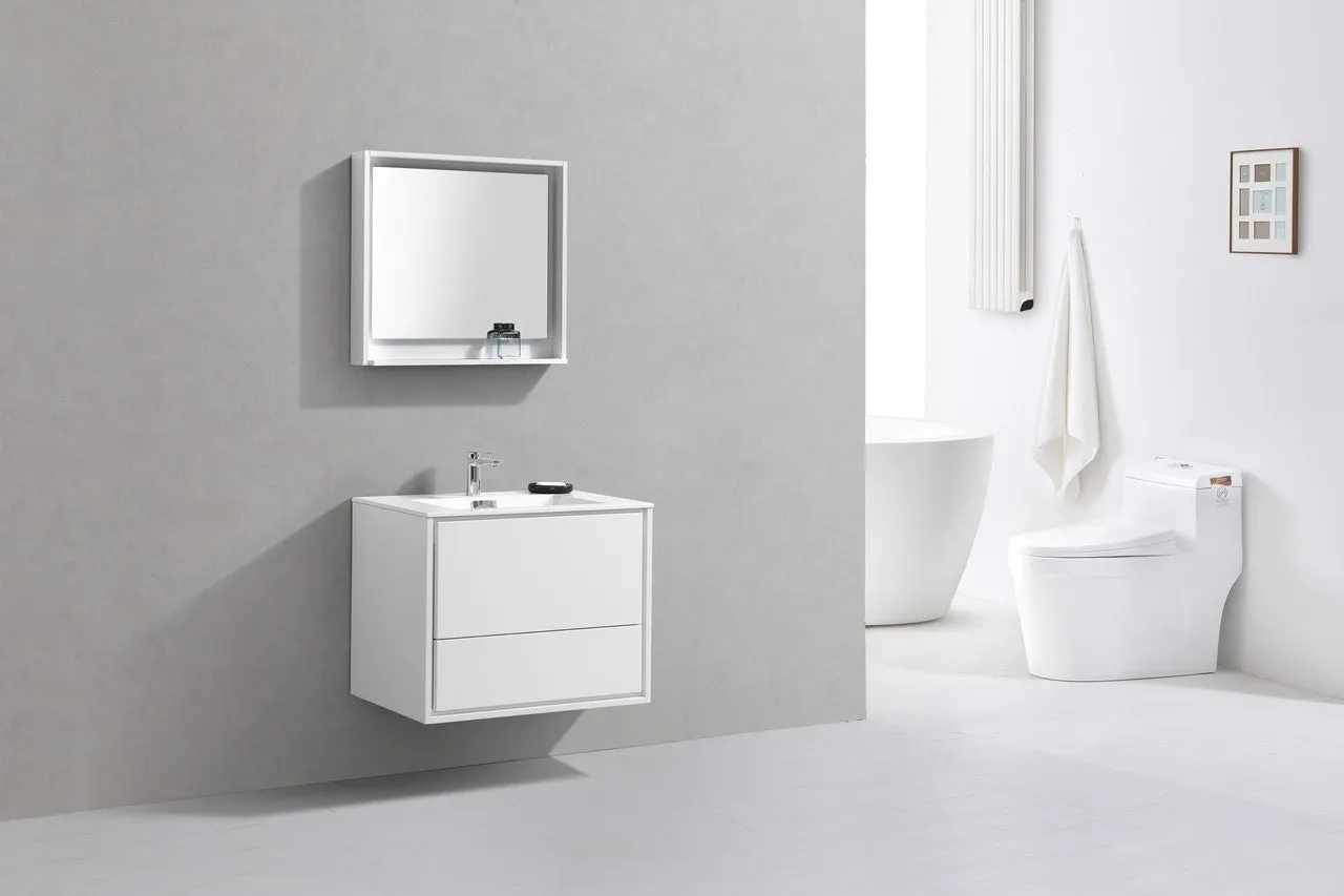 DeLusso 30" High Glossy White Wall Mount Modern Bathroom Vanity