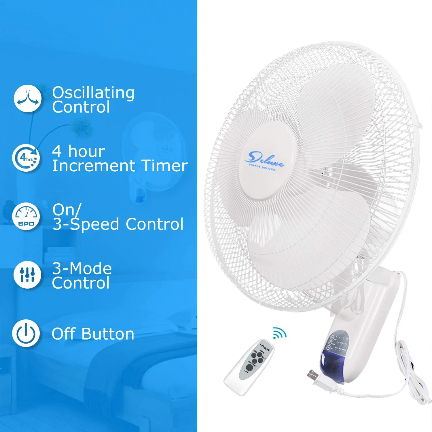 Deluxe 16 Inch Digital Wall Mount Fan with Remote Control