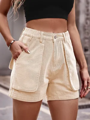 Elastic Waist Denim Casual Shorts