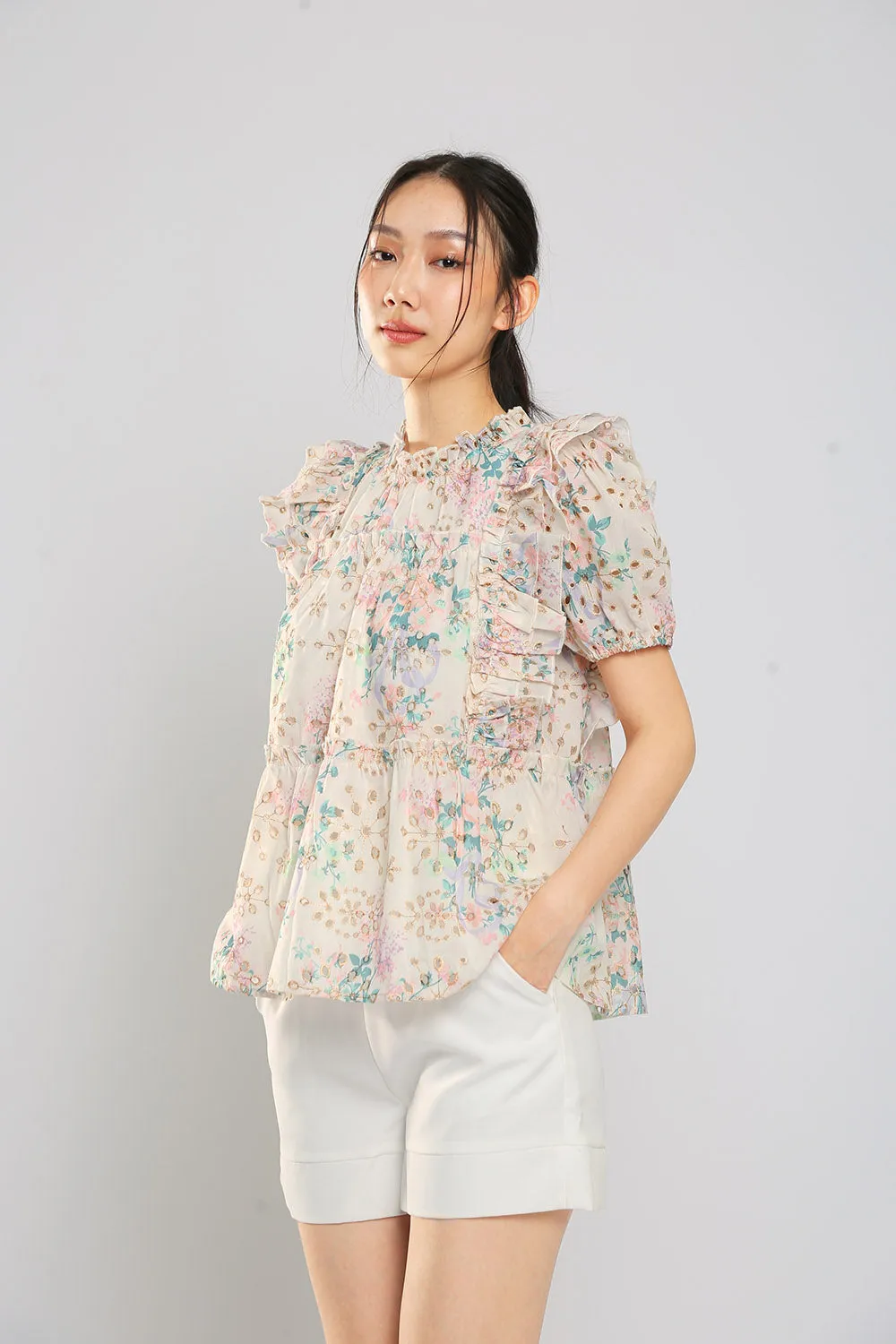 Elowen Blouse in Apricot Eyelet