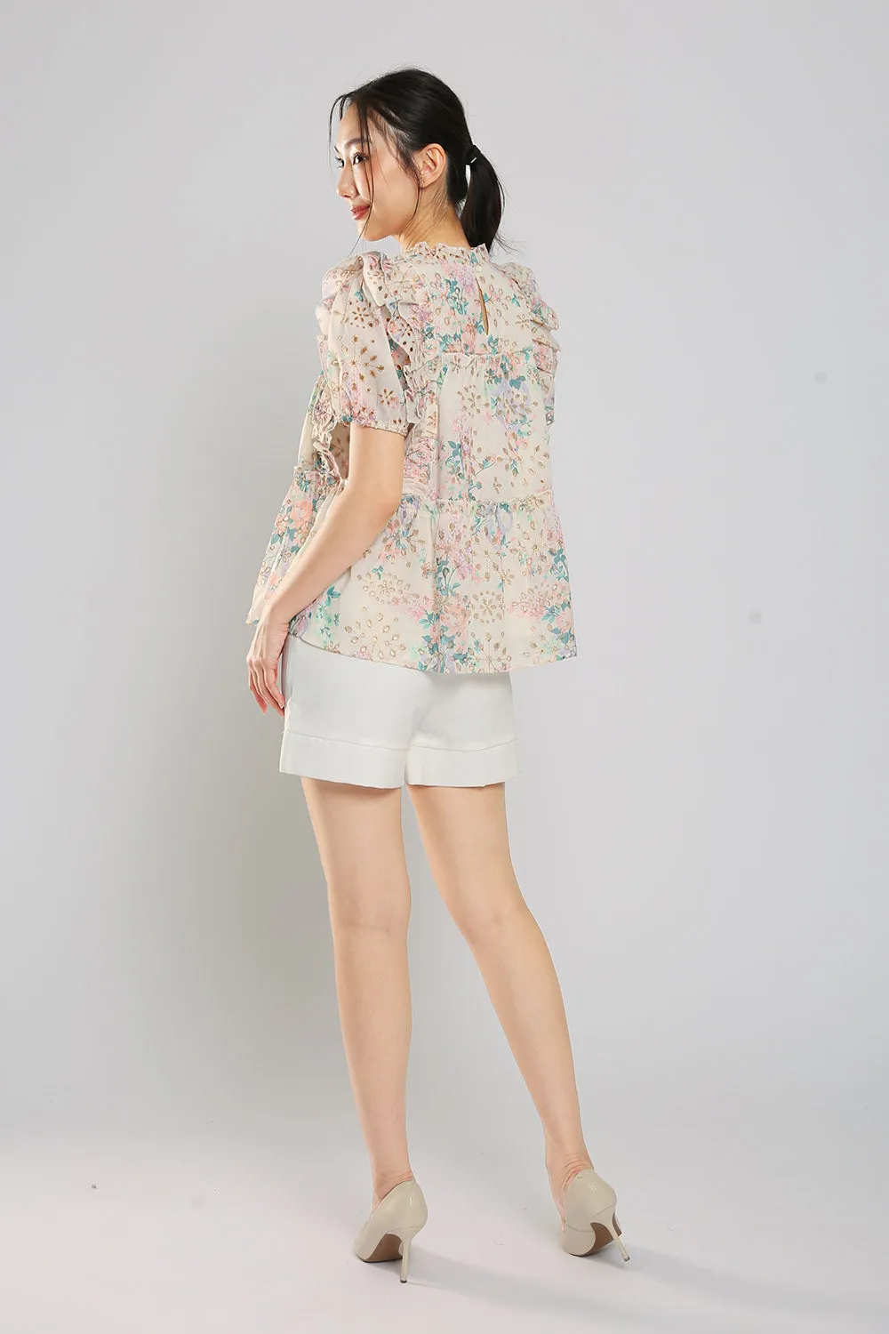 Elowen Blouse in Apricot Eyelet