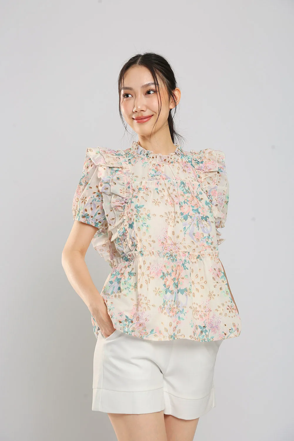 Elowen Blouse in Apricot Eyelet