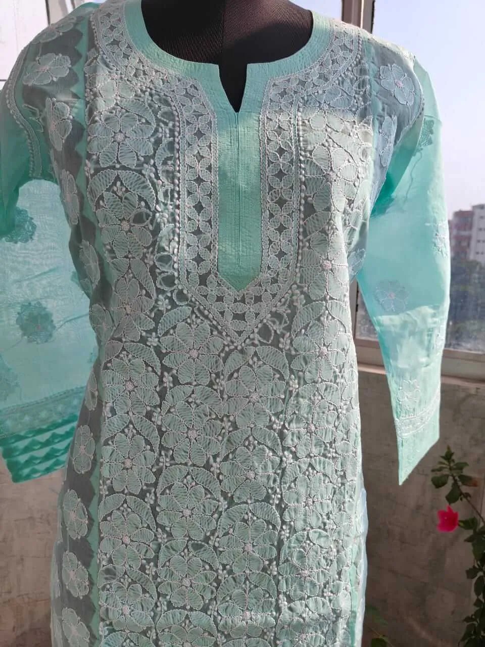 Emira Pure Cotton Chikankari Jaal Work Kurti - Exquisite Indian Ethnic Fashion