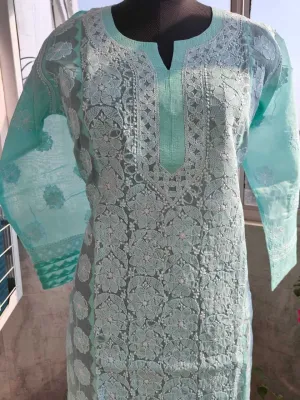 Emira Pure Cotton Chikankari Jaal Work Kurti - Exquisite Indian Ethnic Fashion