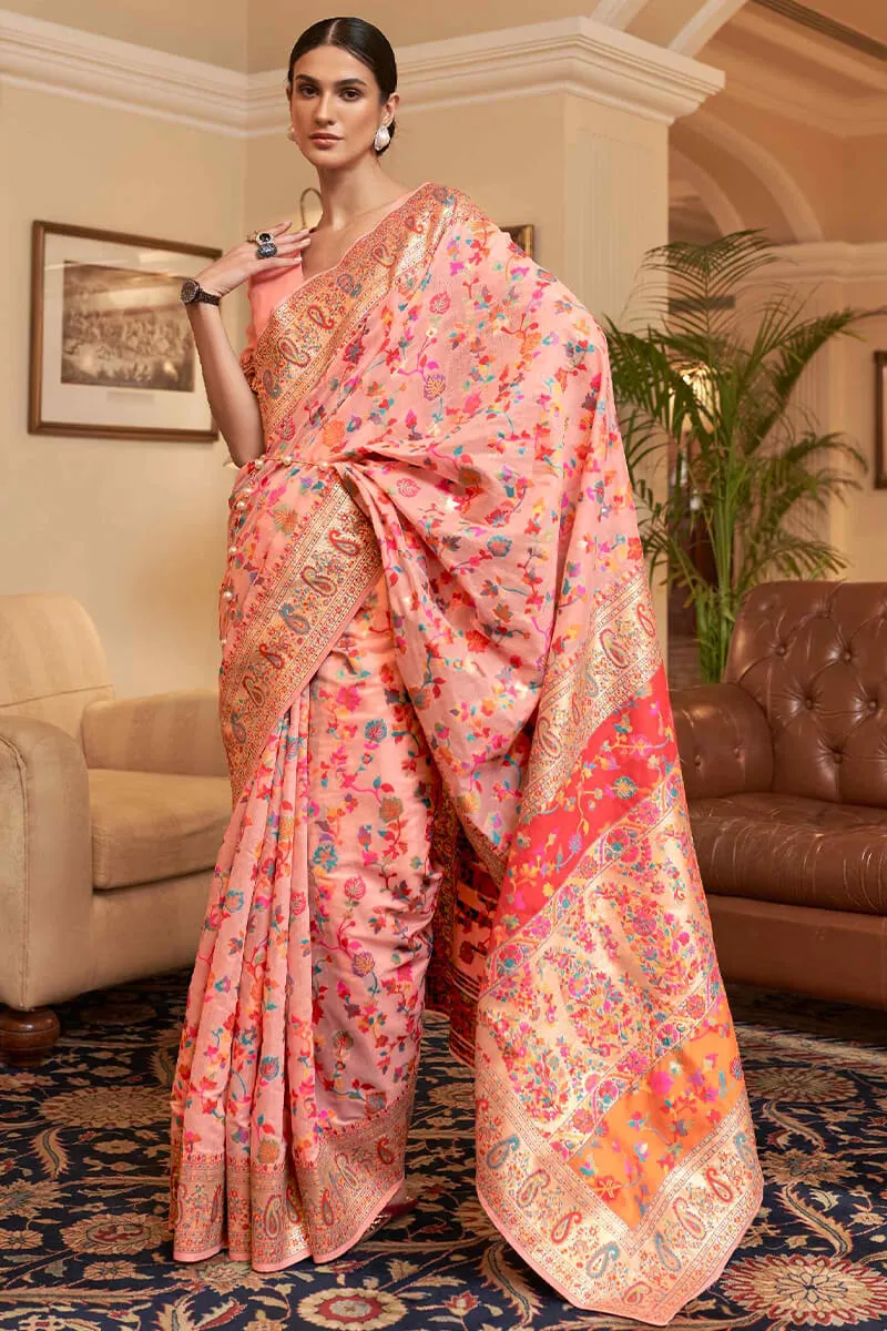 Enigmatic Baby Pink Pashmina saree With Resplendent Blouse Piece