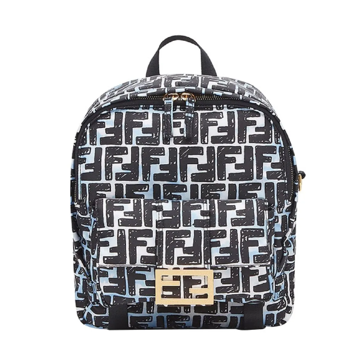 Fendi FF 1974 Print Baguette Blue Nylon Backpack Bag 8BZ048