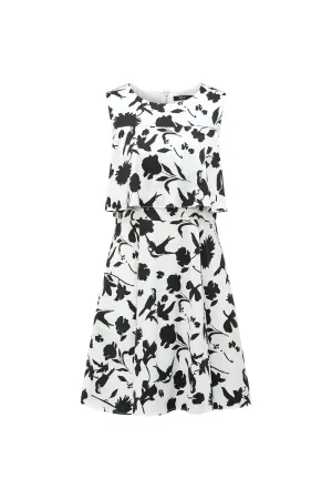 Fit & Flare Monochrome Tropical Print Dress