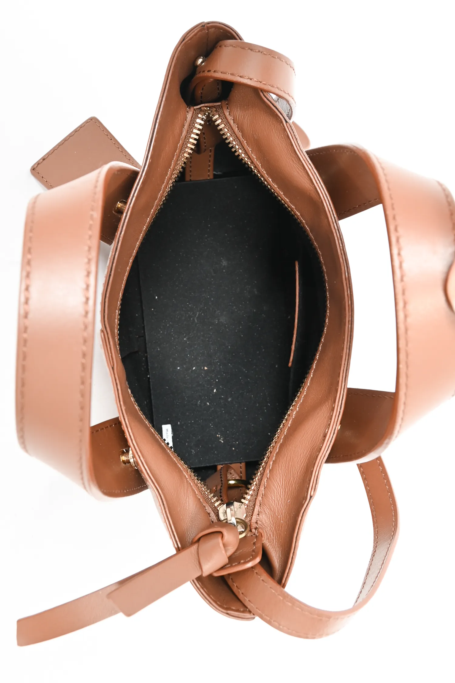 Frame Tan Leather Top Handle Bag With Strap