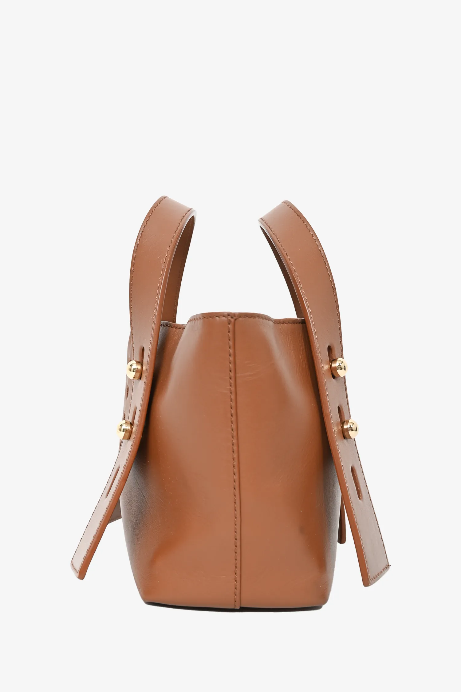 Frame Tan Leather Top Handle Bag With Strap