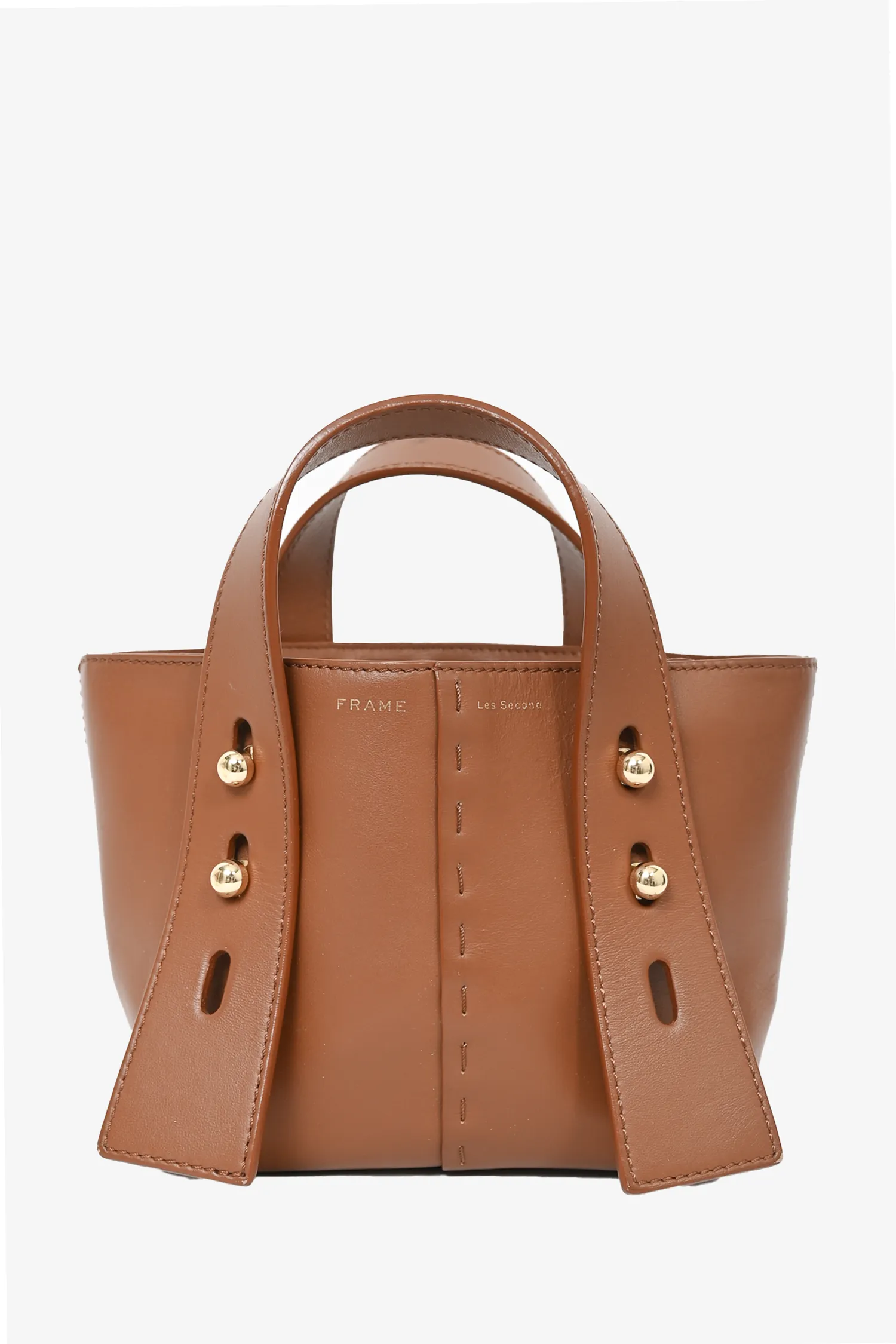 Frame Tan Leather Top Handle Bag With Strap