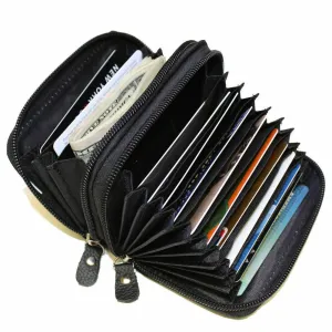 Genuine Leather Credit Card Wallet with Zipper Case Holder Security Travel RFID Blocking