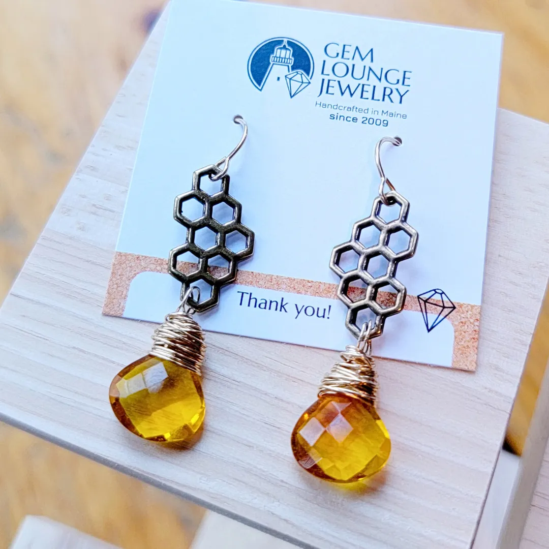 Gold Citrine Honeycomb Earrings