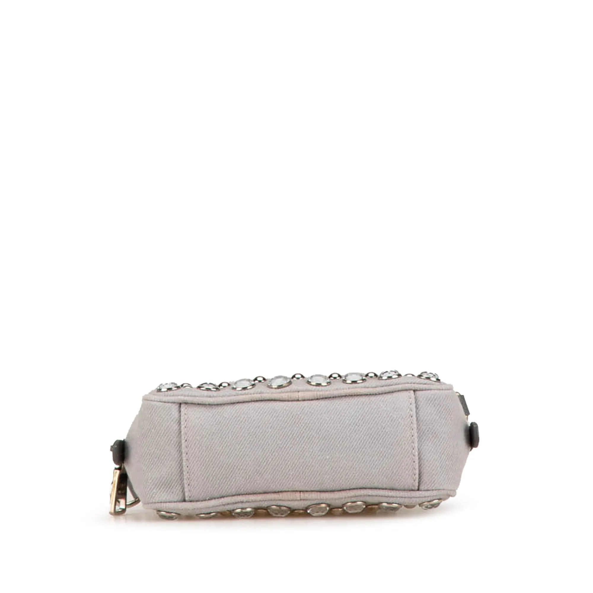 Gray Prada Mini Denim Studded Embellished Camera Crossbody