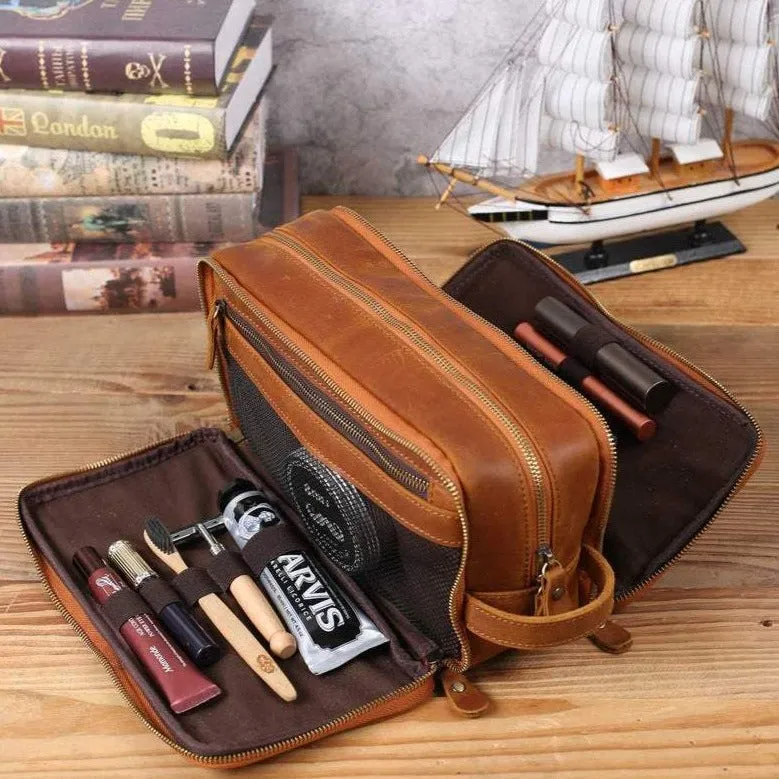 Groomsmen Gifts, Gift For Men, Leather Toiletry Bag, Mens Shaving Kit