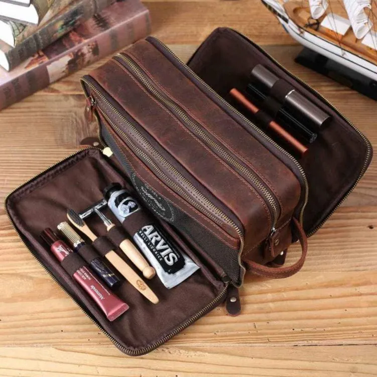 Groomsmen Gifts, Gift For Men, Leather Toiletry Bag, Mens Shaving Kit