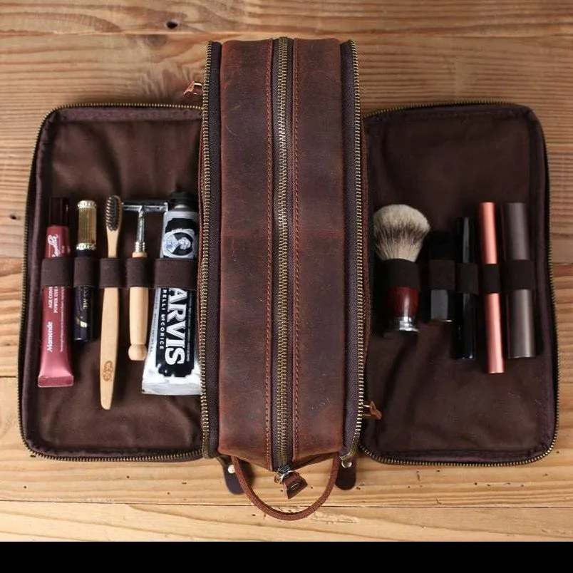 Groomsmen Gifts, Gift For Men, Leather Toiletry Bag, Mens Shaving Kit