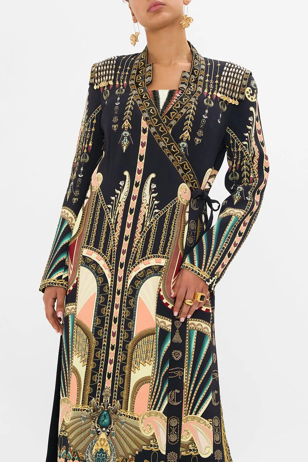 HAND EMBELLISHED CROSS OVER COAT THEY CALLED HER NEFERTARI