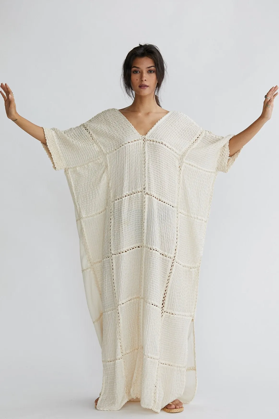 Hand Embroidered Creme Kaftan Lupita