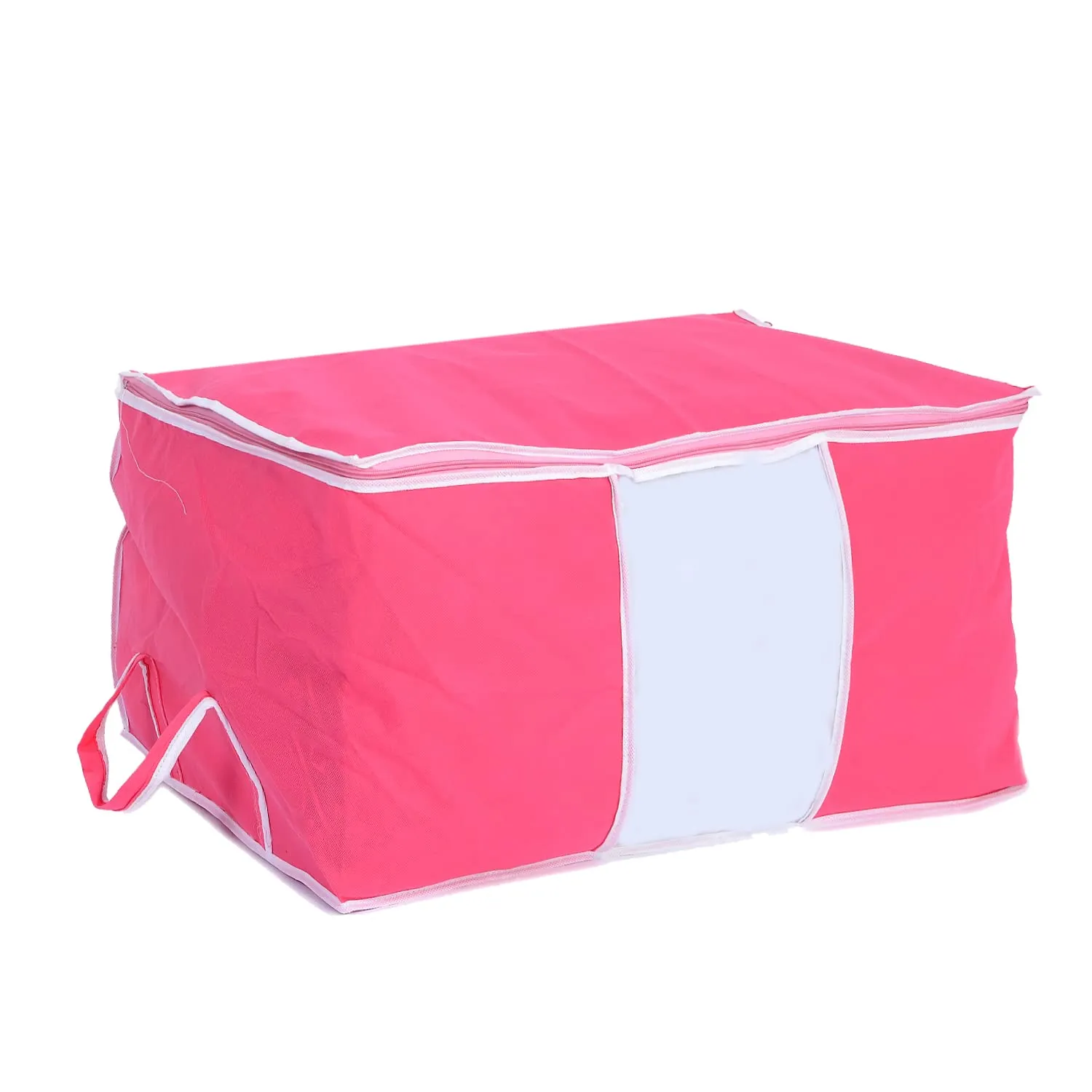 Heart Home Non Woven Underbed Storage Bag With Transparent Window- Pack of 2 (Pink)-HS43HEARTH26728