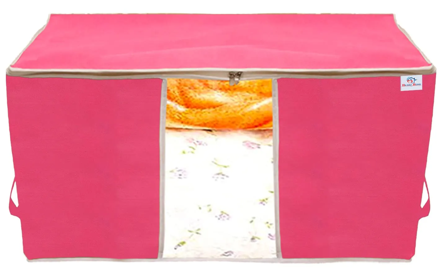 Heart Home Non Woven Underbed Storage Bag With Transparent Window- Pack of 2 (Pink)-HS43HEARTH26728