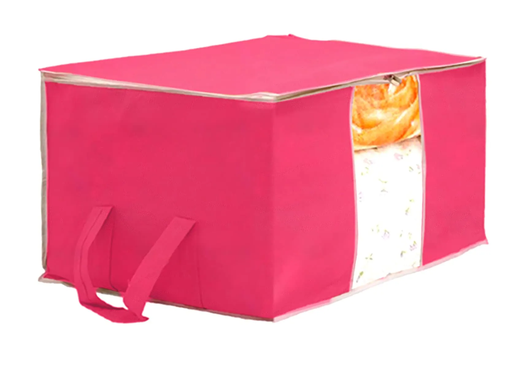 Heart Home Non Woven Underbed Storage Bag With Transparent Window- Pack of 2 (Pink)-HS43HEARTH26728