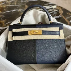 Hermès Kelly Limited Edition 20 Noir (Black)/Bleu Indigo/Rouge H Tricolor Epsom Gold Hardware GHW