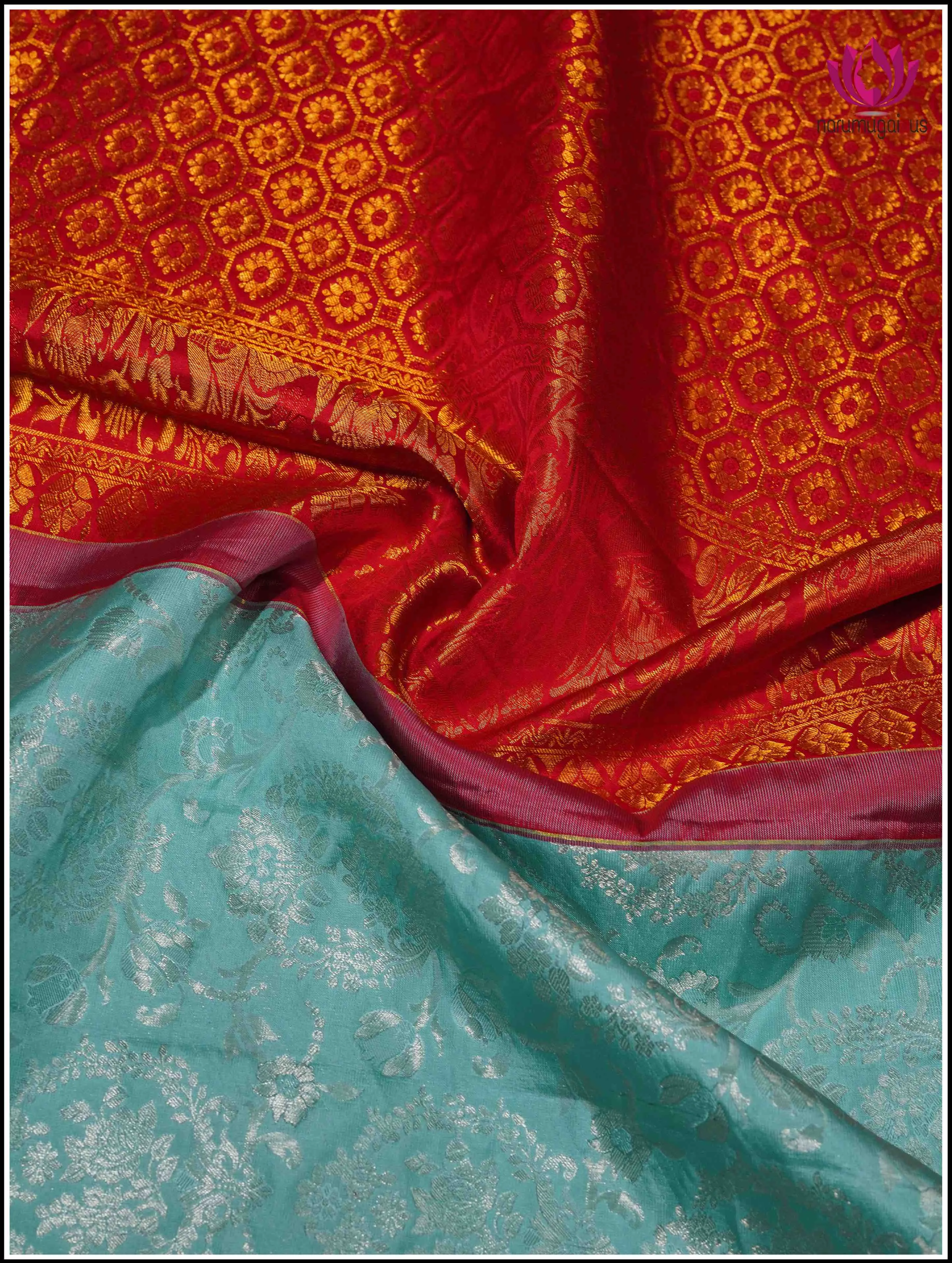 Kanchipuram Silk Saree in Light Green with Red Border with Silver and Gold Zari - Silk Mark Certified