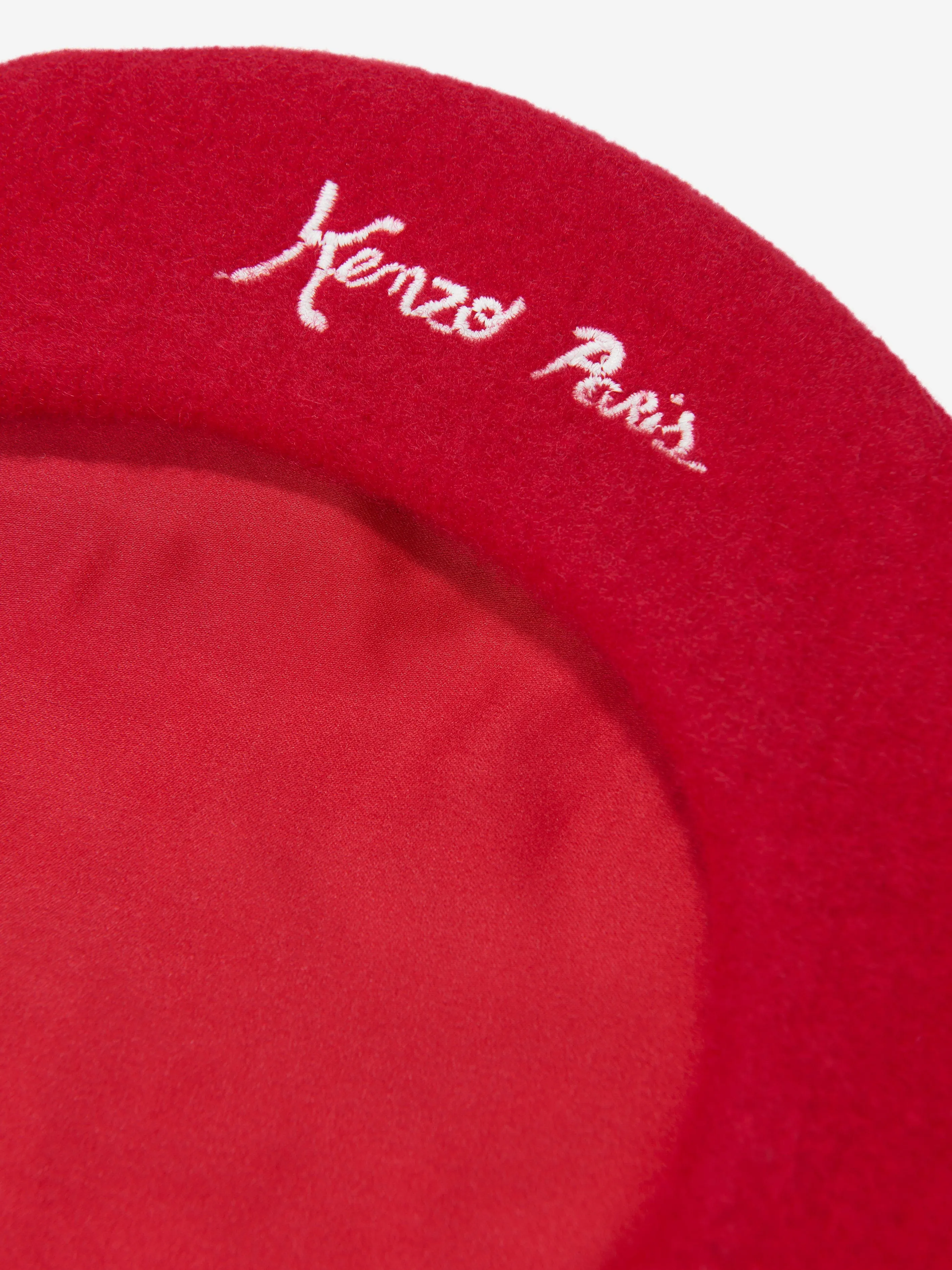 KENZO Girls Embroidered Beret in Red