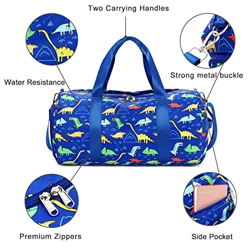 Kids Duffel Overnight Bag For Boys - Girls - Dinosaur - Dark Blue