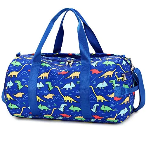 Kids Duffel Overnight Bag For Boys - Girls - Dinosaur - Dark Blue