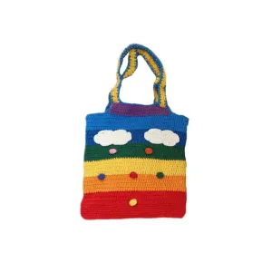 Knitted Rainbow Tote Shoulder Shopping Handbag