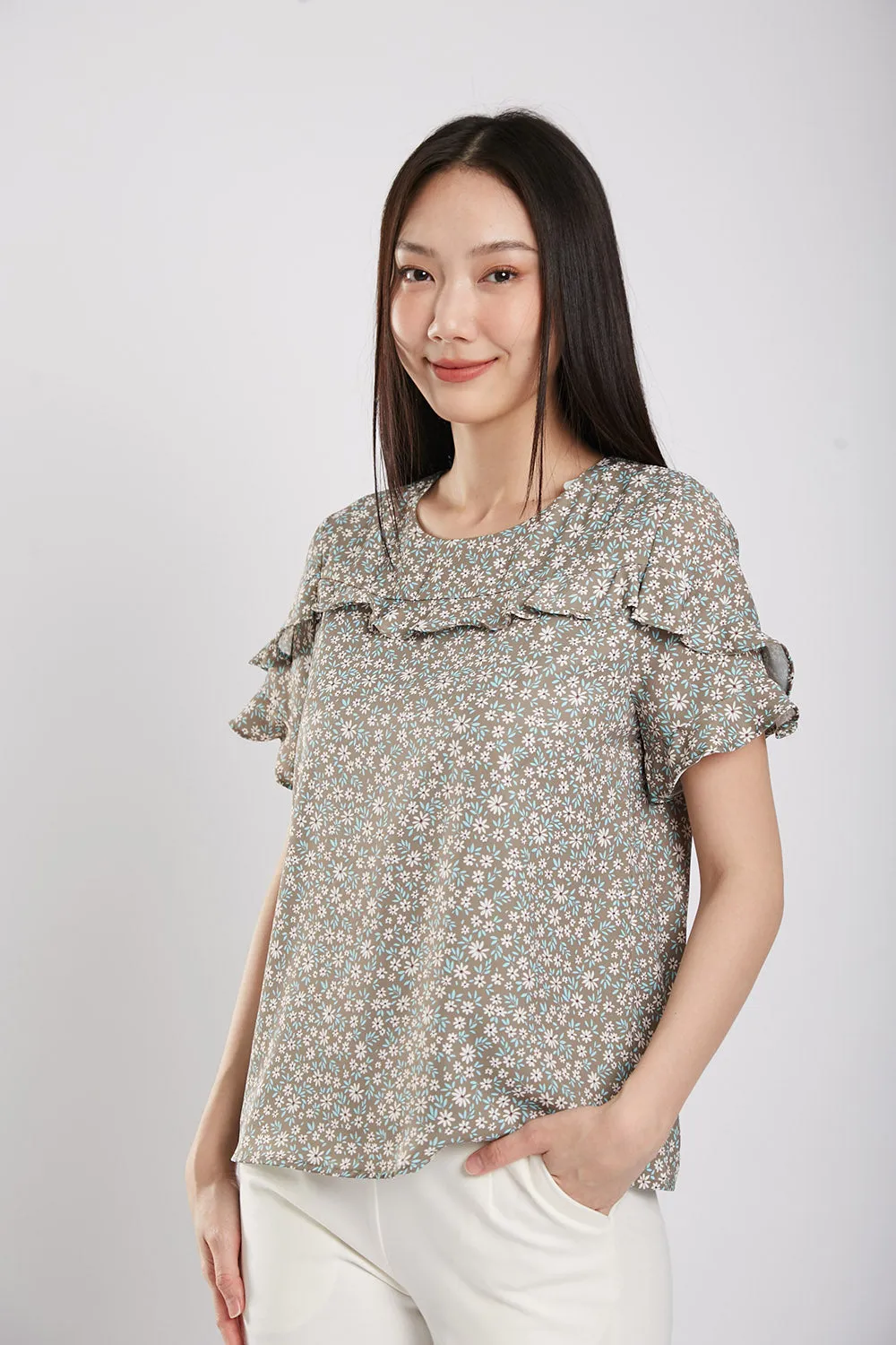 Margaret Blouse in Dust Green Floral