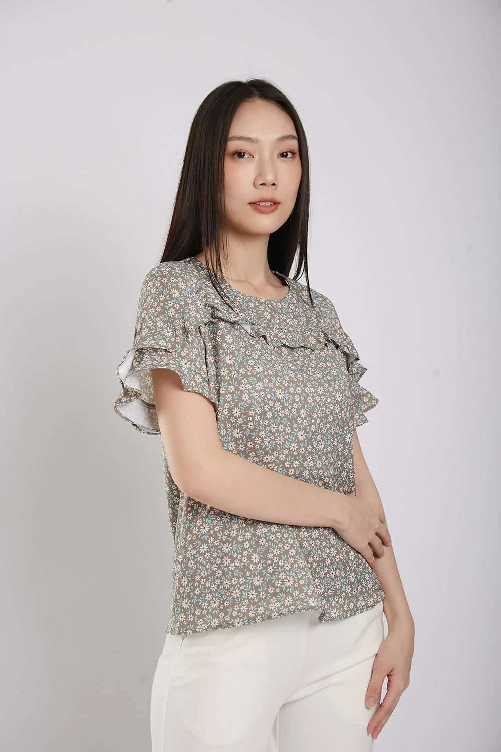 Margaret Blouse in Dust Green Floral