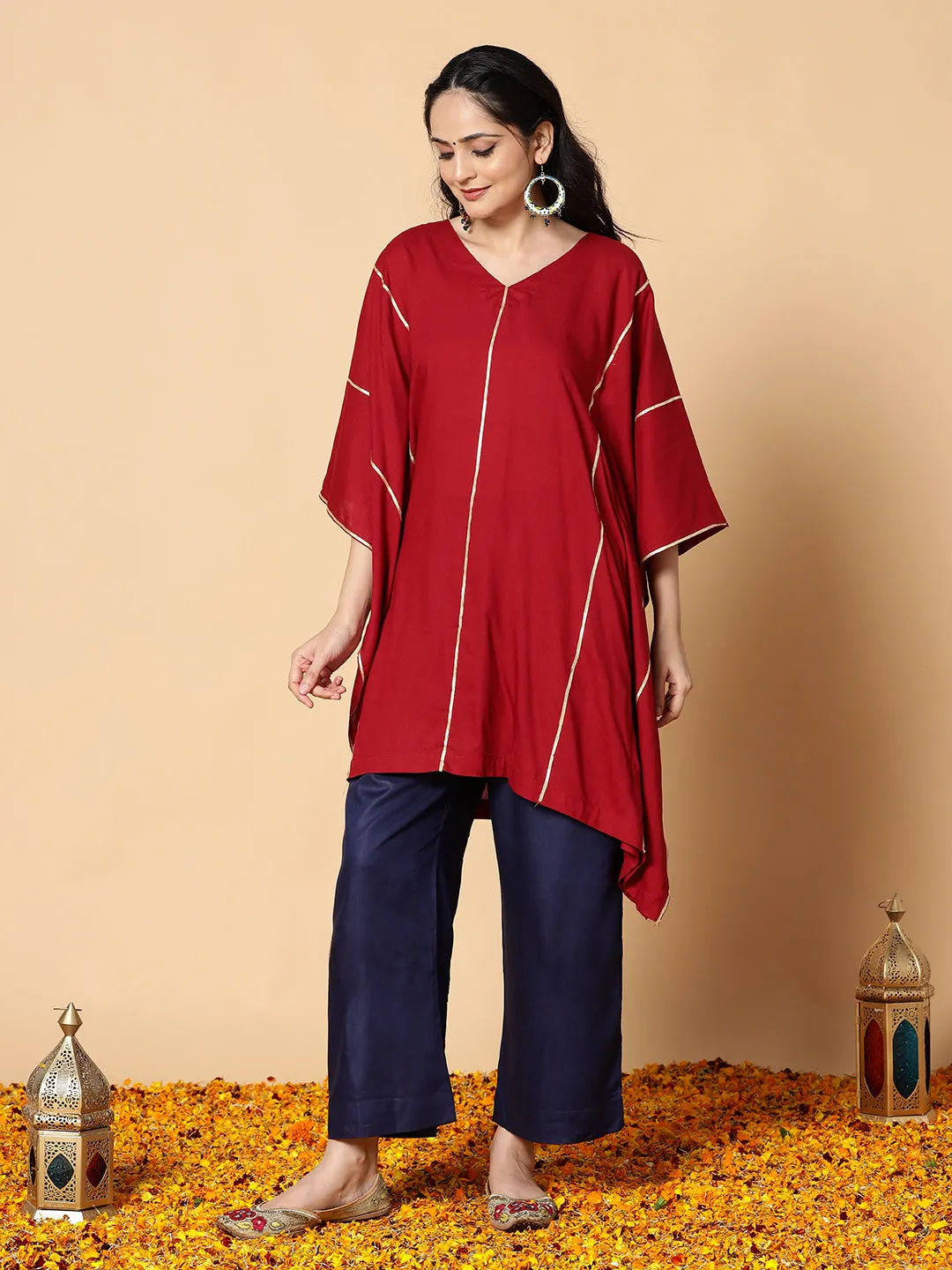 Maroon Festive Kaftan Kurta - GulabJamun