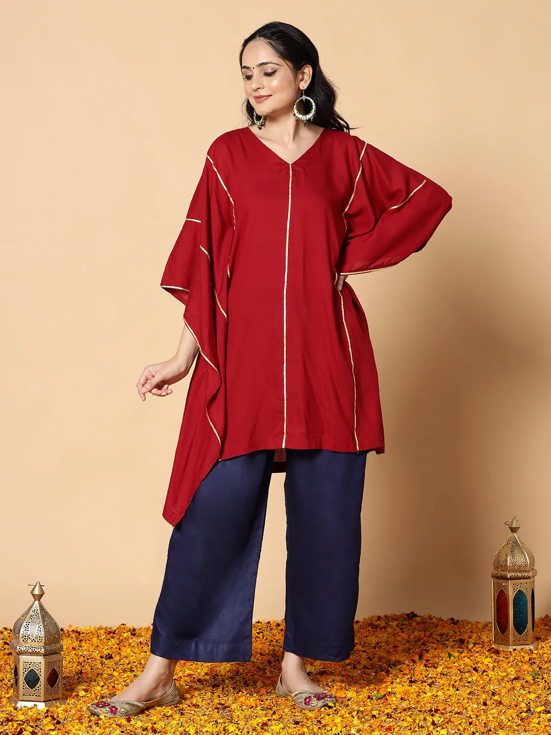 Maroon Festive Kaftan Kurta - GulabJamun