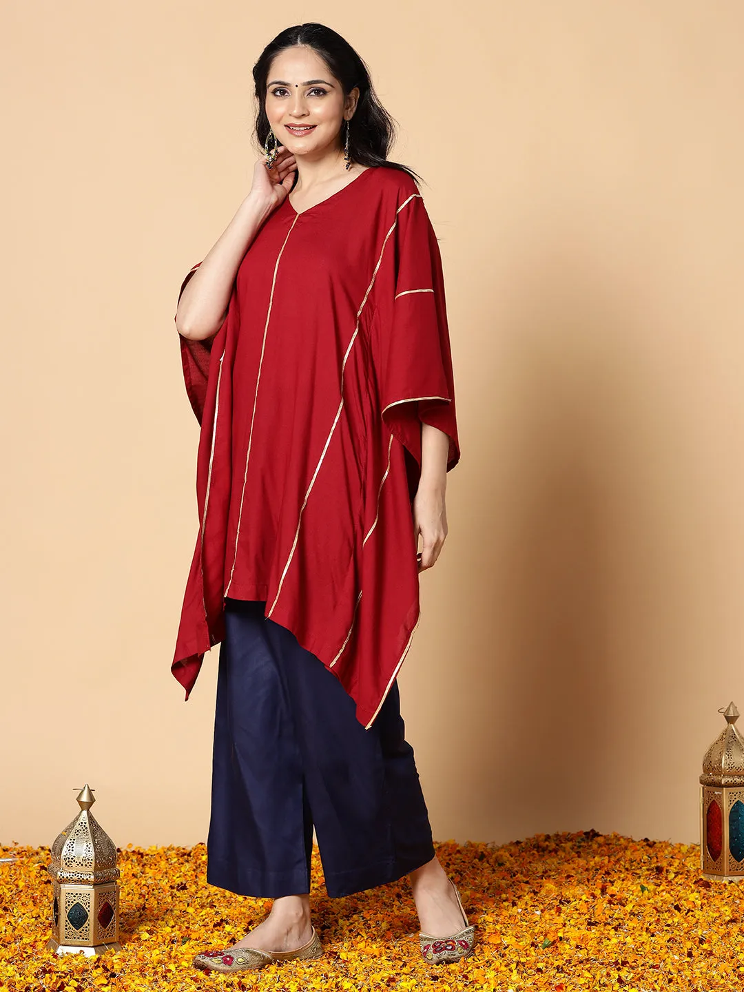 Maroon Festive Kaftan Kurta - GulabJamun