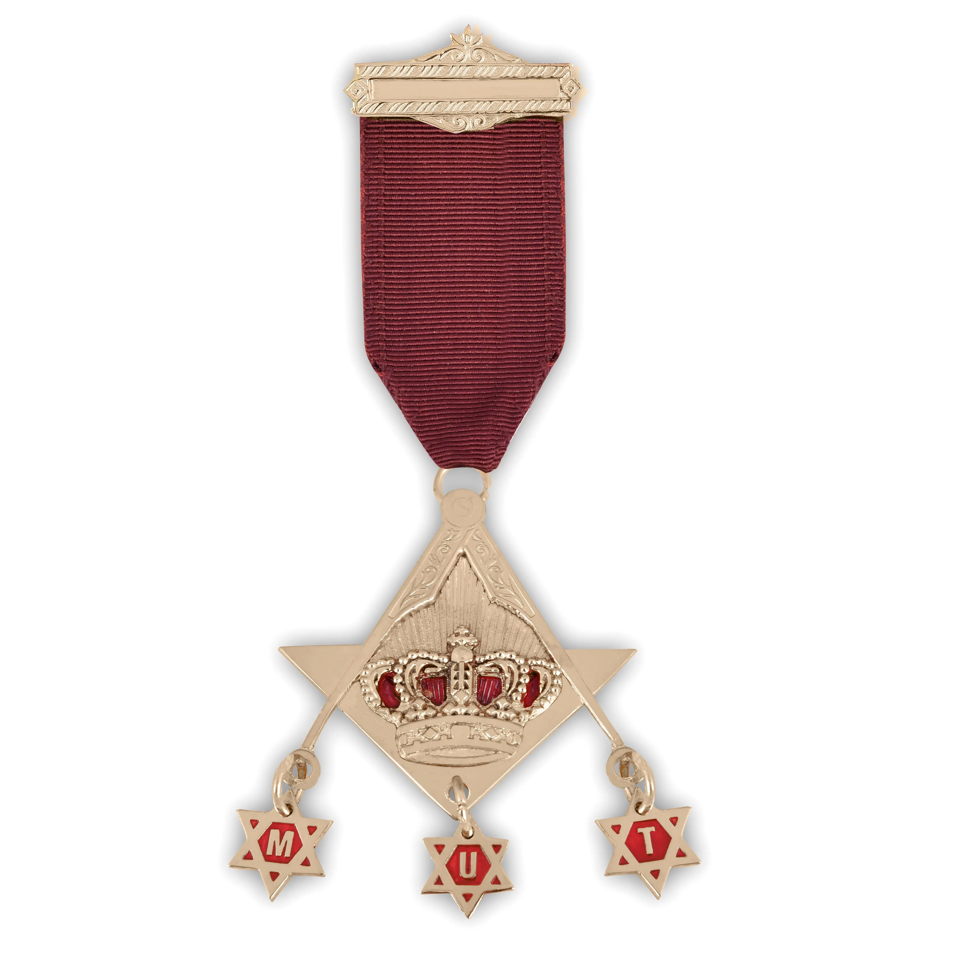 Master of Tyre Allied Masonic Degrees Breast Jewel - Gold Plated With Ribbon