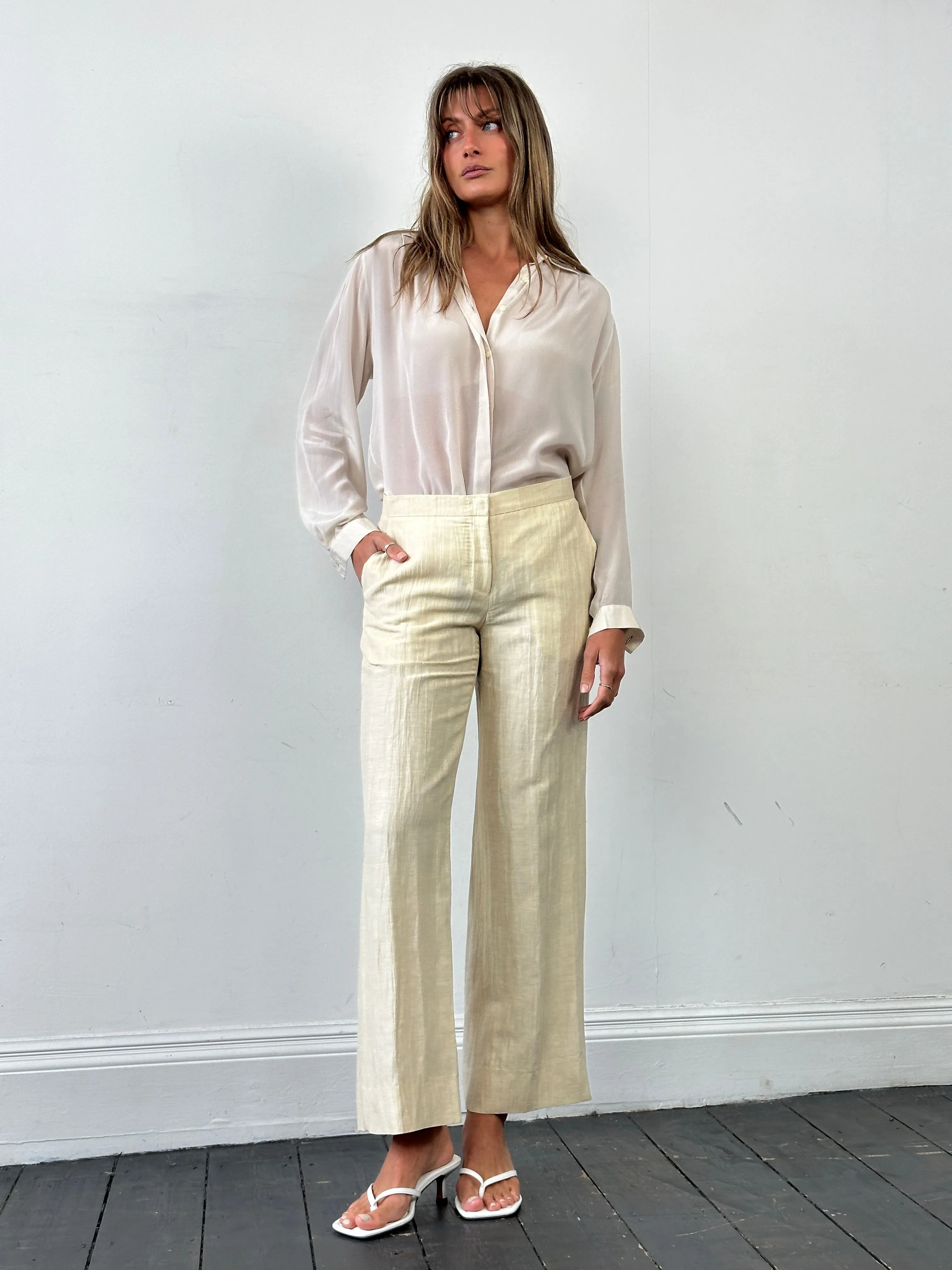 Max Mara Linen Silk Low Waist Crinkle Trousers - W30