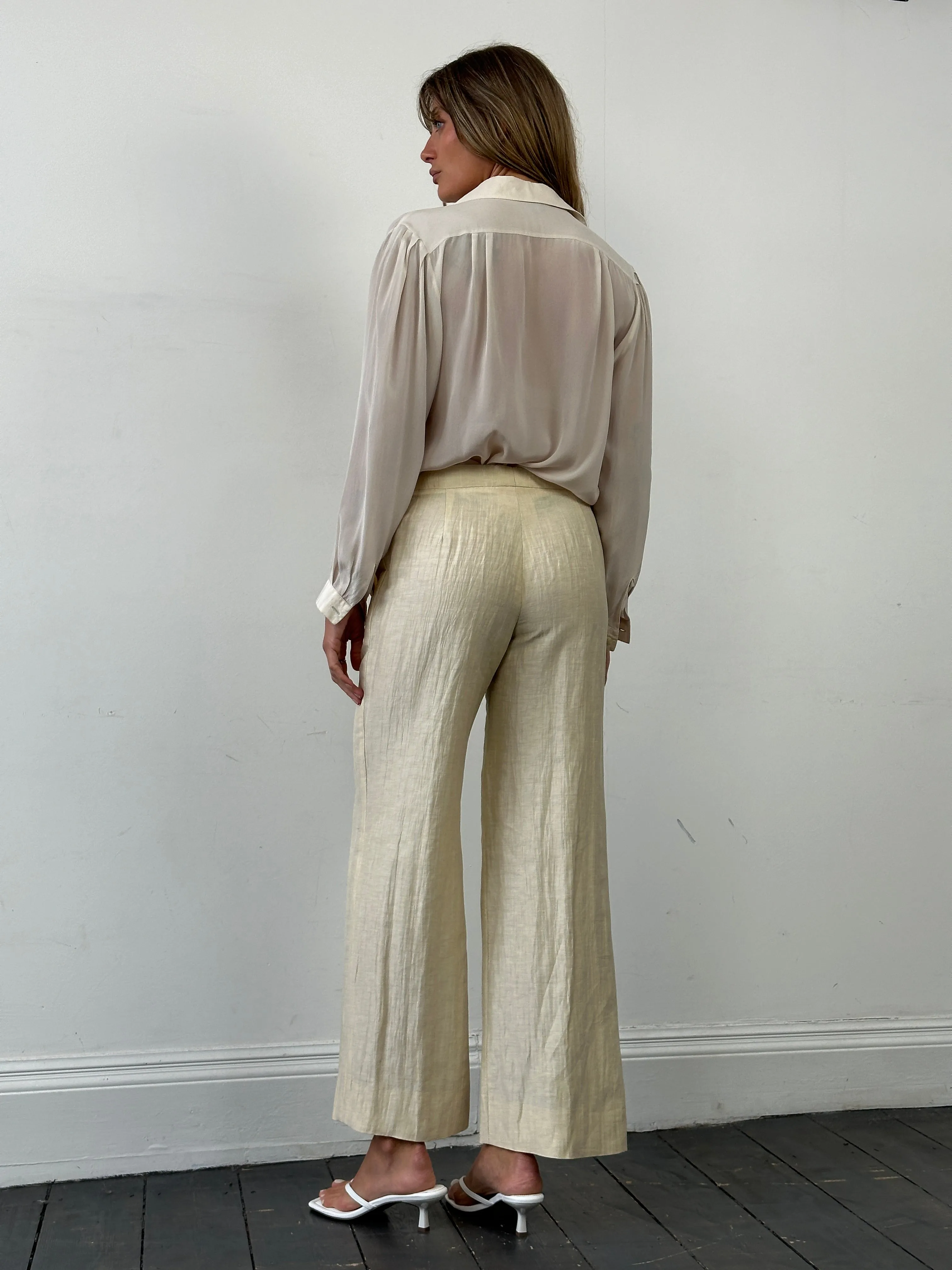 Max Mara Linen Silk Low Waist Crinkle Trousers - W30