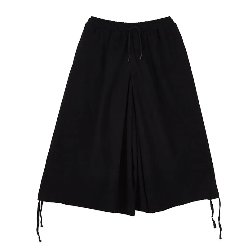 Men Monochrome Linen Drawstring Leg Jodhpur Pants