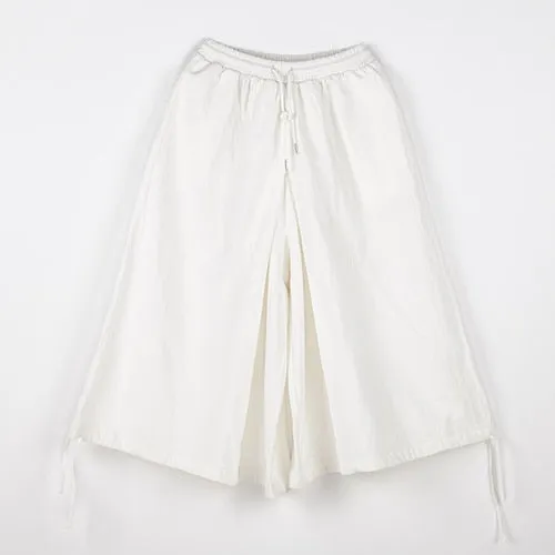 Men Monochrome Linen Drawstring Leg Jodhpur Pants