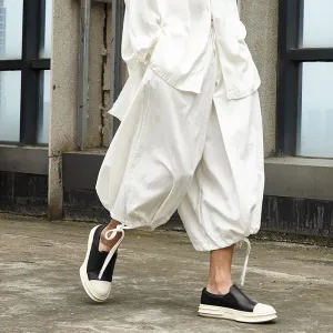 Men Monochrome Linen Drawstring Leg Jodhpur Pants