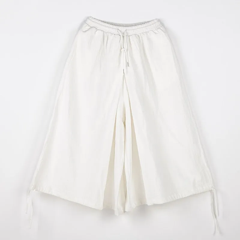 Men Monochrome Linen Drawstring Leg Jodhpur Pants